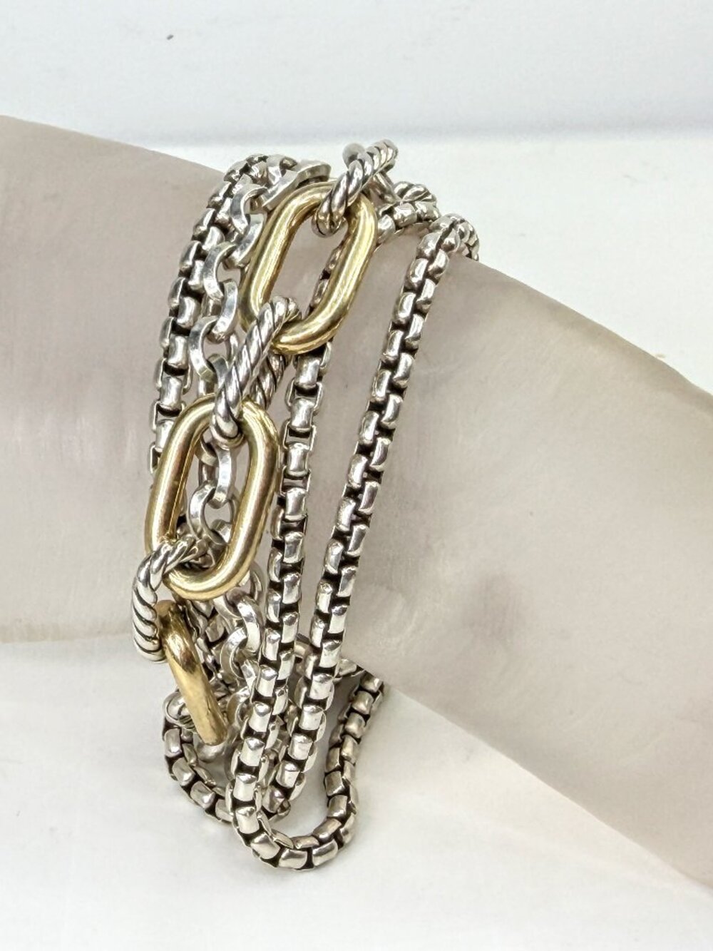 Multi Row Chain Bracelet in Sterling Silver with 18K Yellow Gold, 29mm 7" JR1992